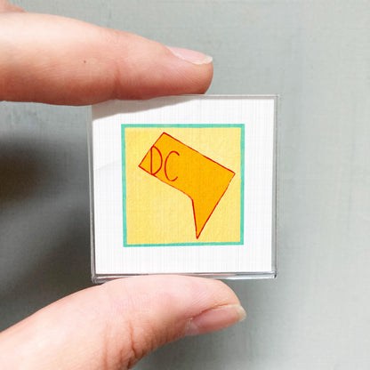 Miniature Washington DC State Art PRINT - Tiny Gouache 1-Inch Mini Wall Decor