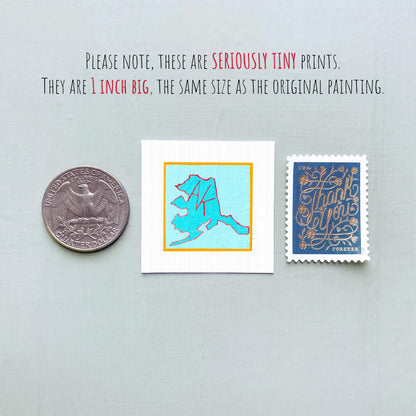 Miniature Alaska State Art PRINT - Tiny Gouache 1-Inch Mini Wall Decor