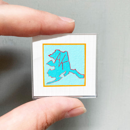 Miniature Alaska State Art PRINT - Tiny Gouache 1-Inch Mini Wall Decor