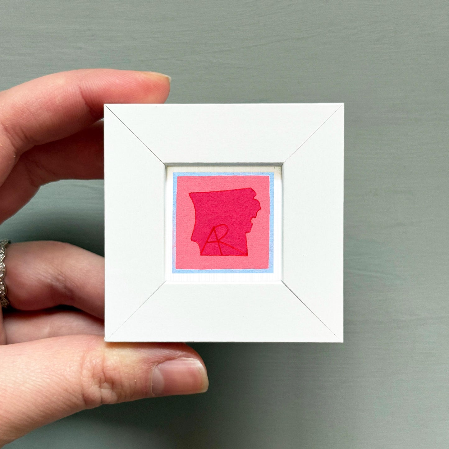 Miniature Arkansas State Art PRINT - Tiny Gouache 1-Inch Mini Wall Decor