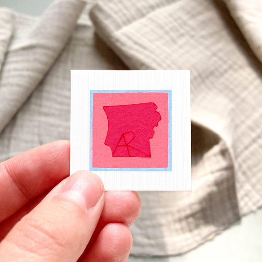 Miniature Arkansas State Art PRINT - Tiny Gouache 1-Inch Mini Wall Decor