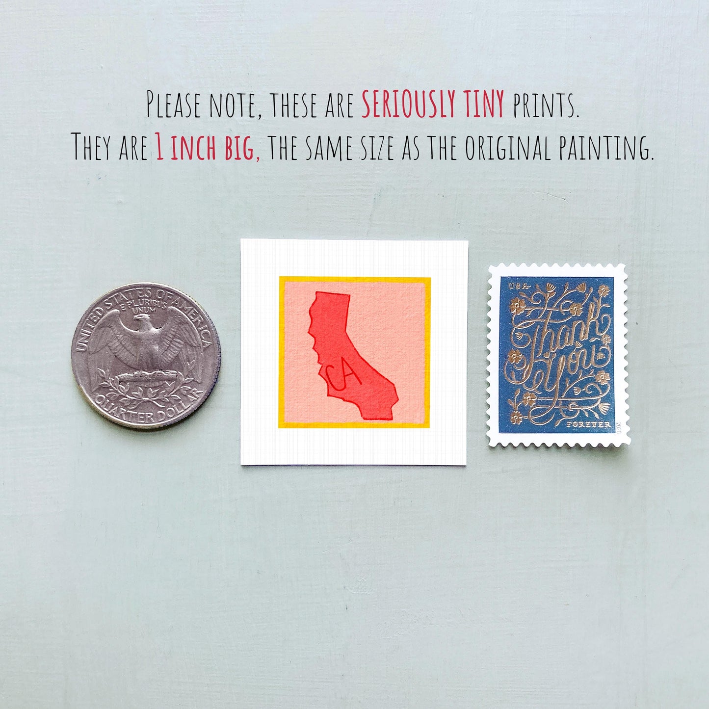 Miniature California State Art PRINT - Tiny Gouache 1-Inch Mini Wall Decor