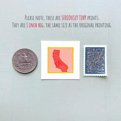 Miniature California State Art PRINT - Tiny Gouache 1-Inch Mini Wall Decor