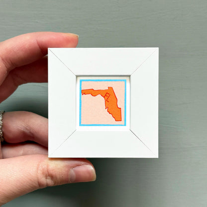 Miniature Florida State Art PRINT - Tiny Gouache 1-Inch Mini Wall Decor