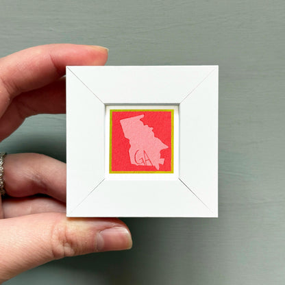 Miniature Georgia State Art PRINT - Tiny Gouache 1-Inch Mini Wall Decor