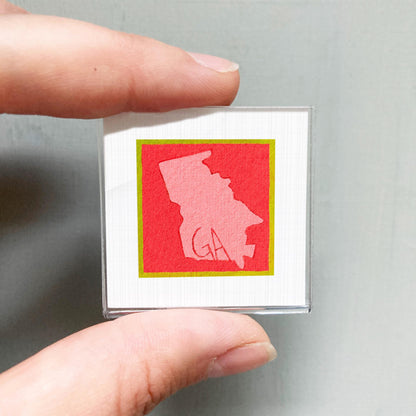 Miniature Georgia State Art PRINT - Tiny Gouache 1-Inch Mini Wall Decor