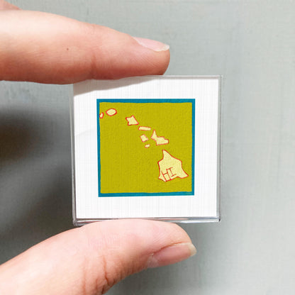 Miniature Hawaii State Art PRINT - Tiny Gouache 1-Inch Mini Wall Decor