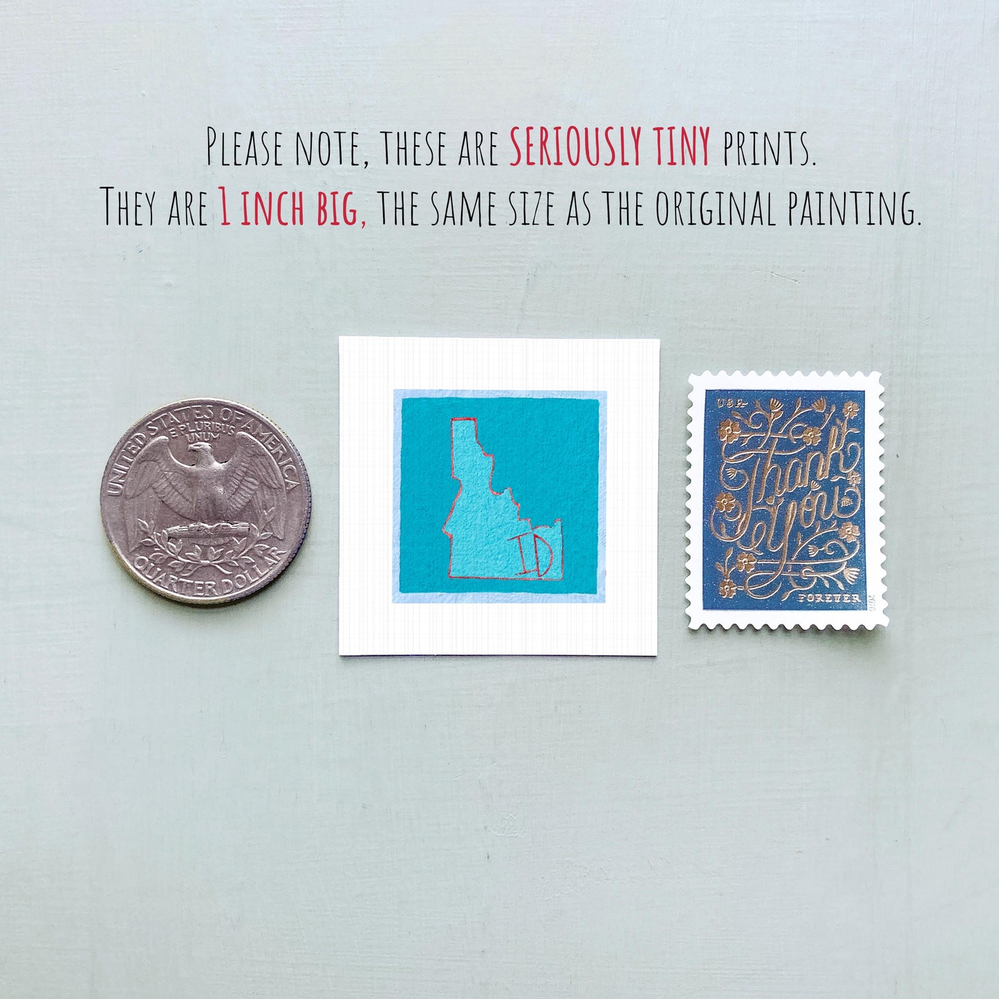 Miniature Idaho State Art PRINT - Tiny Gouache 1-Inch Mini Wall Decor
