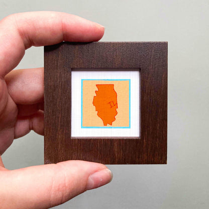 Miniature Illinois State Art PRINT - Tiny Gouache 1-Inch Mini Wall Decor