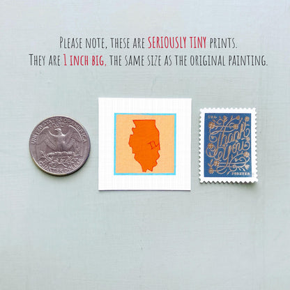 Miniature Illinois State Art PRINT - Tiny Gouache 1-Inch Mini Wall Decor