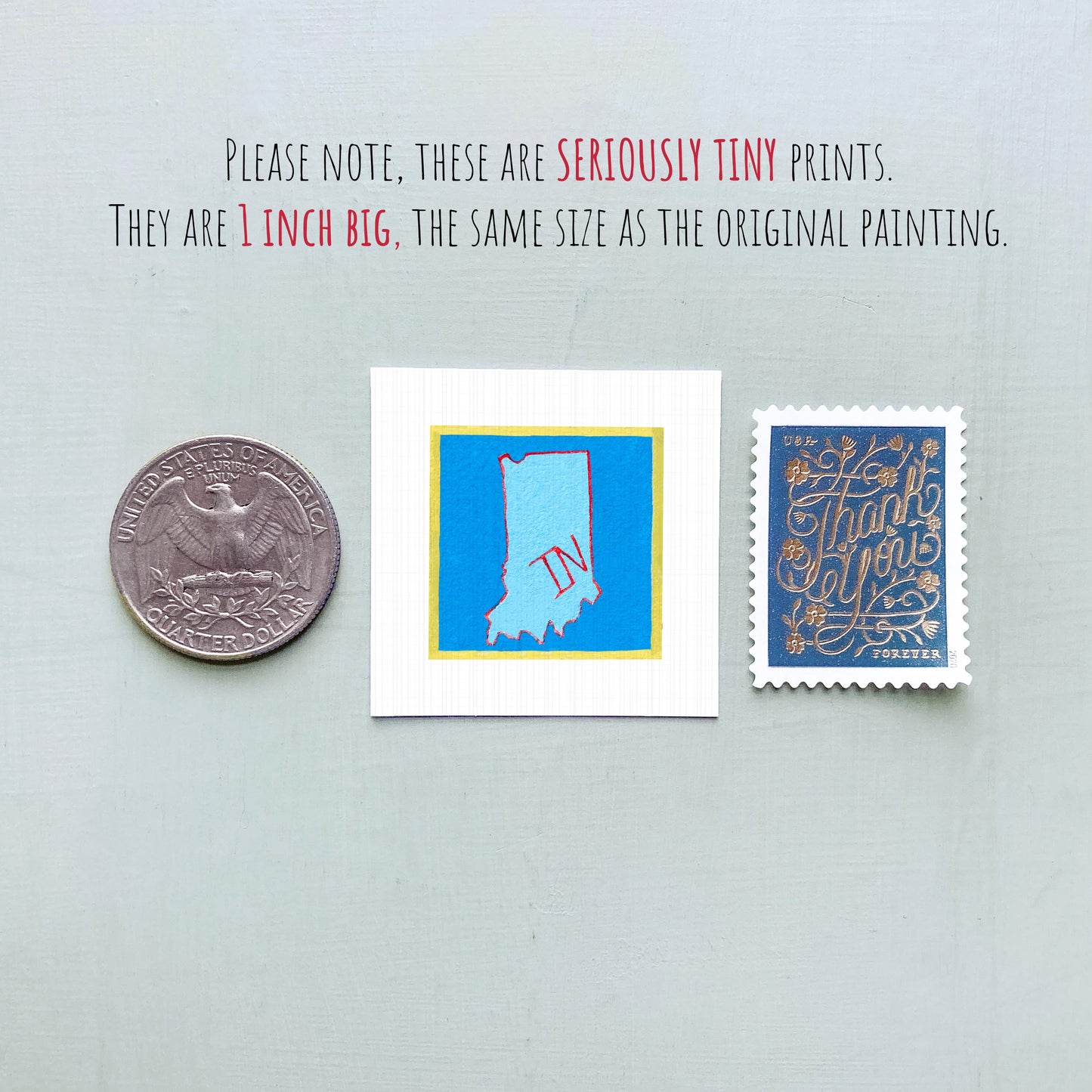 Miniature Indiana State Art PRINT - Tiny Gouache 1-Inch Mini Wall Decor