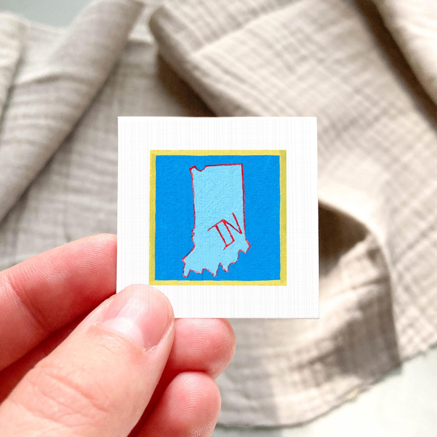 Miniature Indiana State Art PRINT - Tiny Gouache 1-Inch Mini Wall Decor