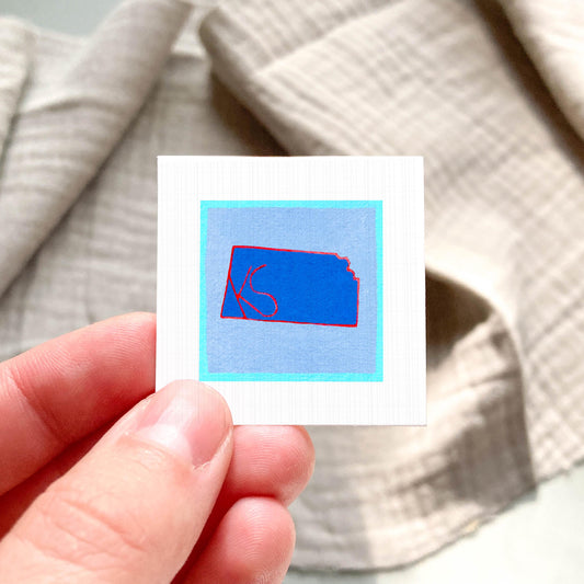 Miniature Kansas KS State Art PRINT - Tiny Gouache 1-Inch Mini Wall Decor