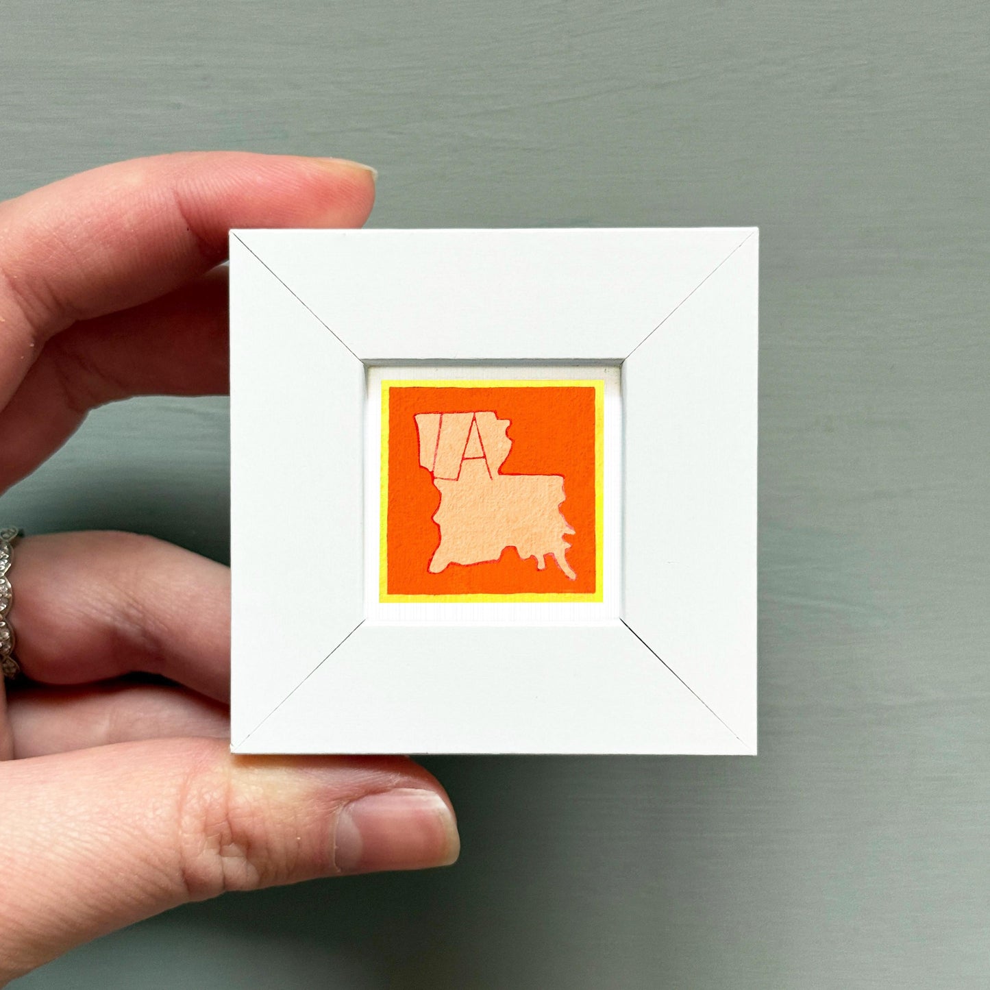 Miniature Louisiana State Art PRINT - Tiny Gouache 1-Inch Mini Wall Decor