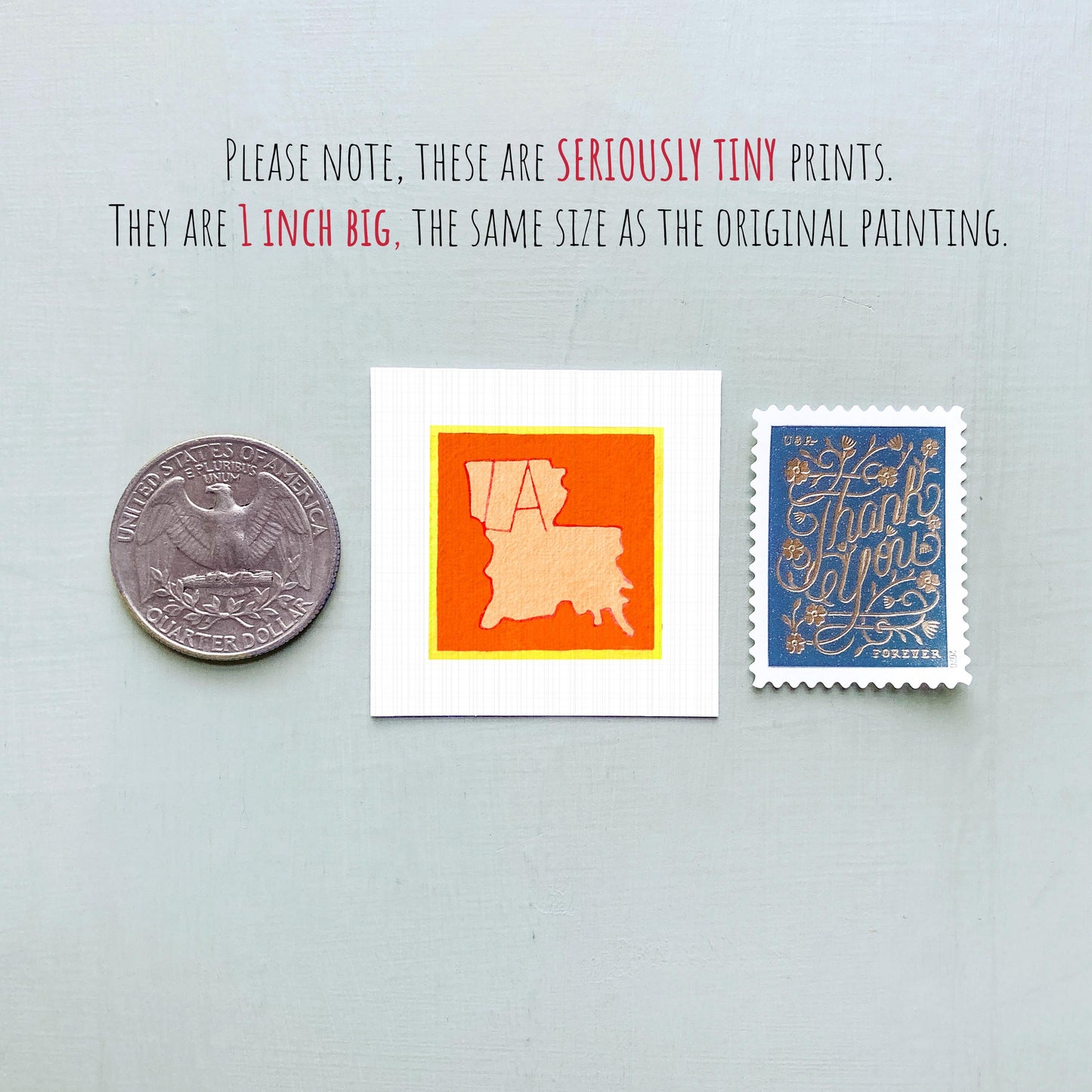 Miniature Louisiana State Art PRINT - Tiny Gouache 1-Inch Mini Wall Decor