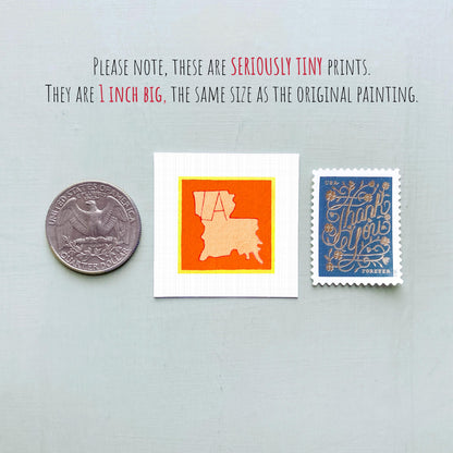 Miniature Louisiana State Art PRINT - Tiny Gouache 1-Inch Mini Wall Decor