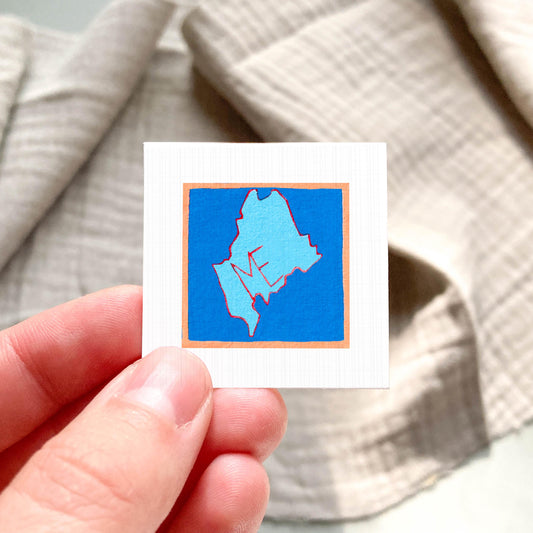 Miniature Maine State Art PRINT - Tiny Gouache 1-Inch Mini Wall Decor