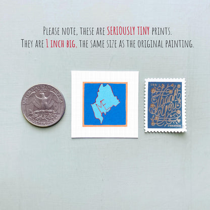 Miniature Maine State Art PRINT - Tiny Gouache 1-Inch Mini Wall Decor