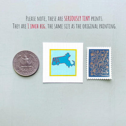 Miniature Massachusetts State Art PRINT - Tiny Gouache 1-Inch Mini Wall Decor