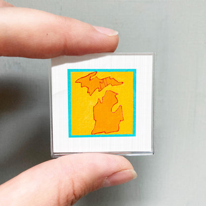 Miniature Michigan State Art PRINT - Tiny Gouache 1-Inch Mini Wall Decor