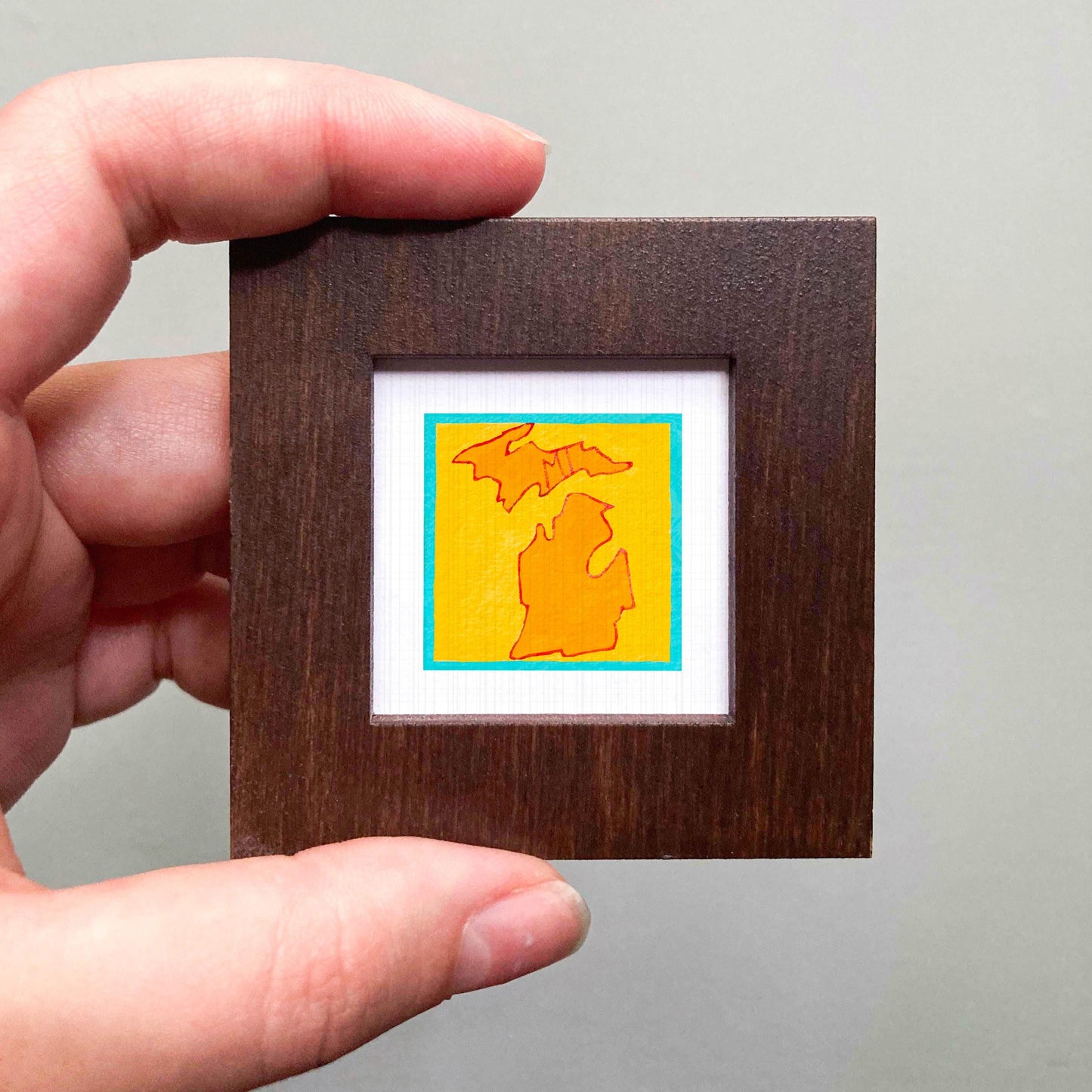 Miniature Michigan State Art PRINT - Tiny Gouache 1-Inch Mini Wall Decor
