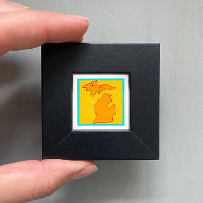 Miniature Michigan State Art PRINT - Tiny Gouache 1-Inch Mini Wall Decor