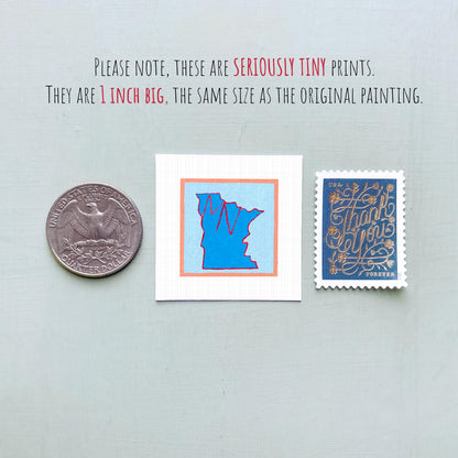 Miniature Minnesota State Art PRINT - Tiny Gouache 1-Inch Mini Wall Decor