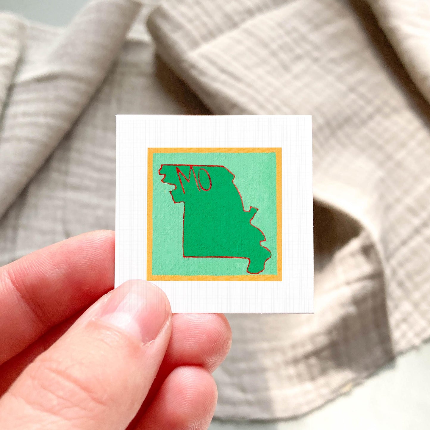 Miniature Missouri State Art PRINT - Tiny Gouache 1-Inch Mini Wall Decor