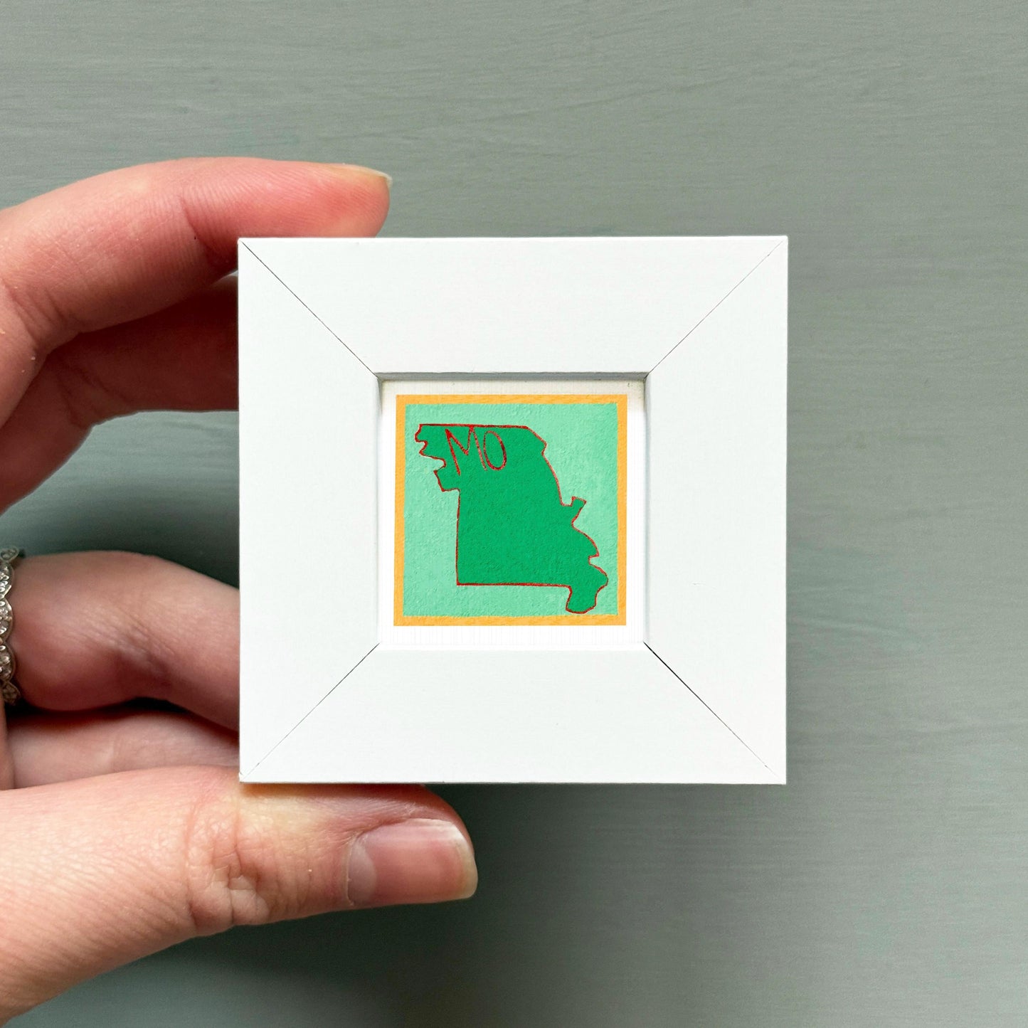Miniature Missouri State Art PRINT - Tiny Gouache 1-Inch Mini Wall Decor