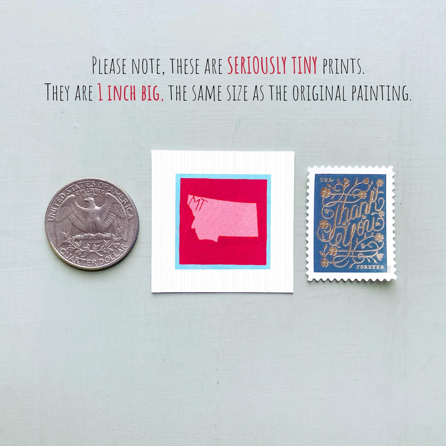 Miniature Montana State Art PRINT - Tiny Gouache 1-Inch Mini Wall Decor
