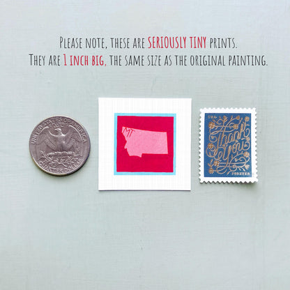 Miniature Montana State Art PRINT - Tiny Gouache 1-Inch Mini Wall Decor