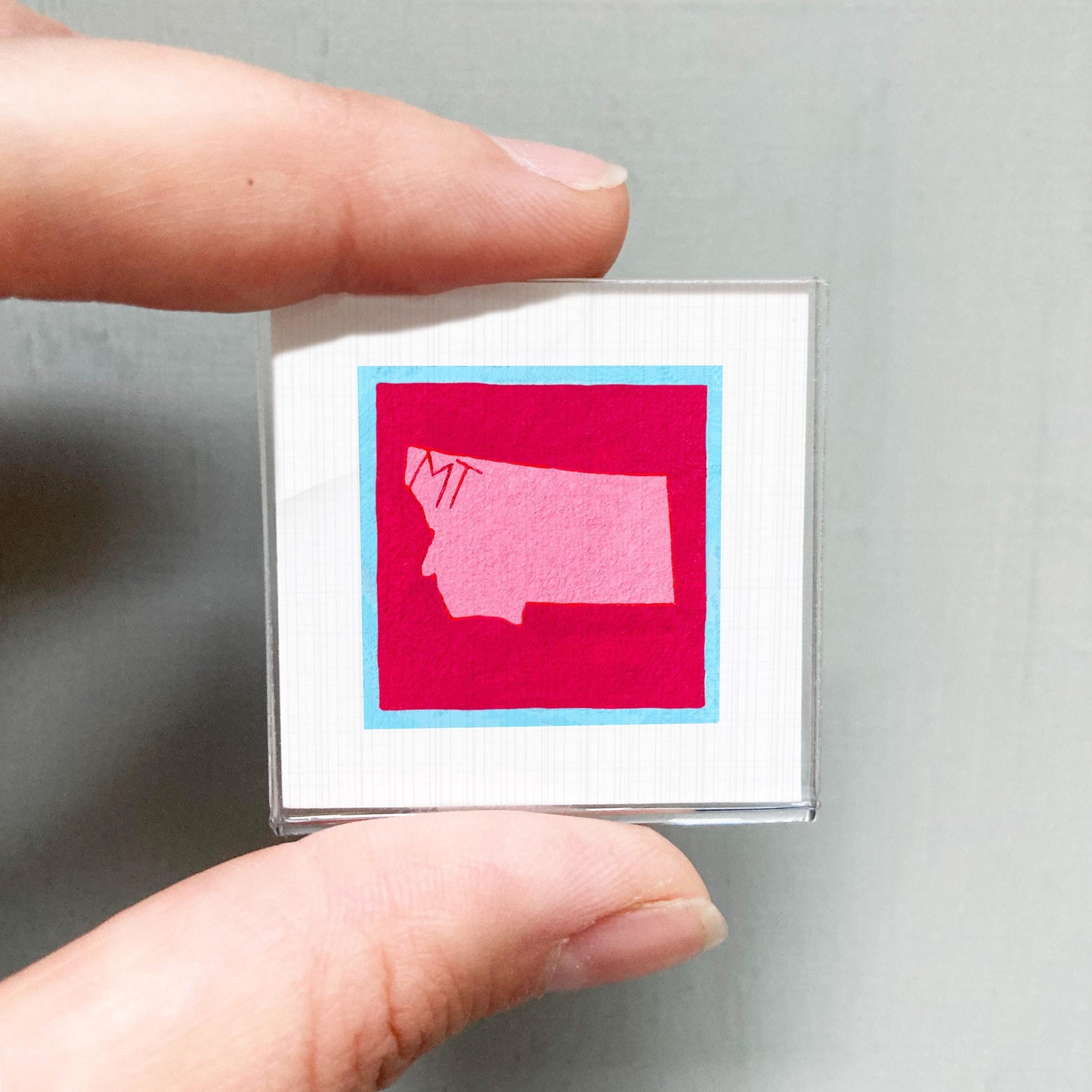 Miniature Montana State Art PRINT - Tiny Gouache 1-Inch Mini Wall Decor