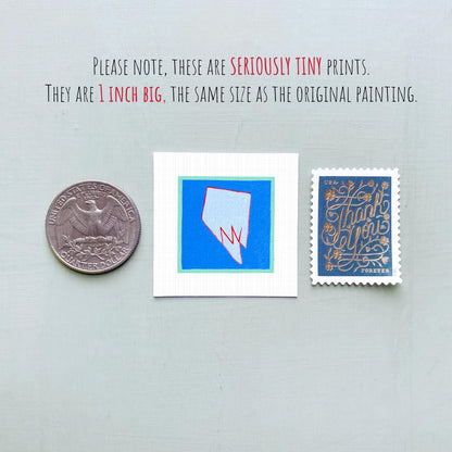 Miniature Nevada State Art PRINT - Tiny Gouache 1-Inch Mini Wall Decor