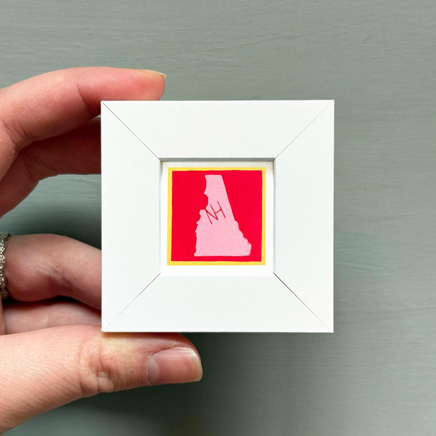Miniature New Hampshire State Art PRINT - Tiny Gouache 1-Inch Mini Wall Decor