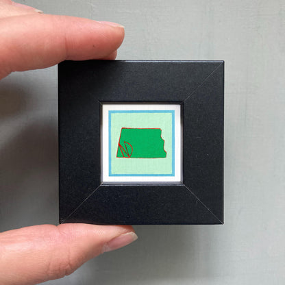 Miniature North Dakota State Art PRINT - Tiny Gouache 1-Inch Mini Wall Decor