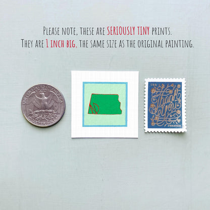 Miniature North Dakota State Art PRINT - Tiny Gouache 1-Inch Mini Wall Decor