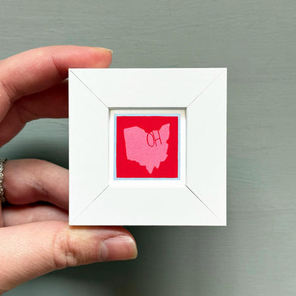 Miniature Ohio State Art PRINT - Tiny Gouache 1-Inch Mini Wall Decor