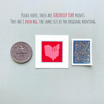 Miniature Ohio State Art PRINT - Tiny Gouache 1-Inch Mini Wall Decor