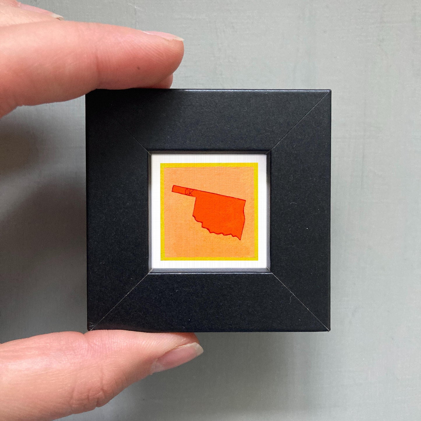 Miniature Oklahoma State Art PRINT - Tiny Gouache 1-Inch Mini Wall Decor