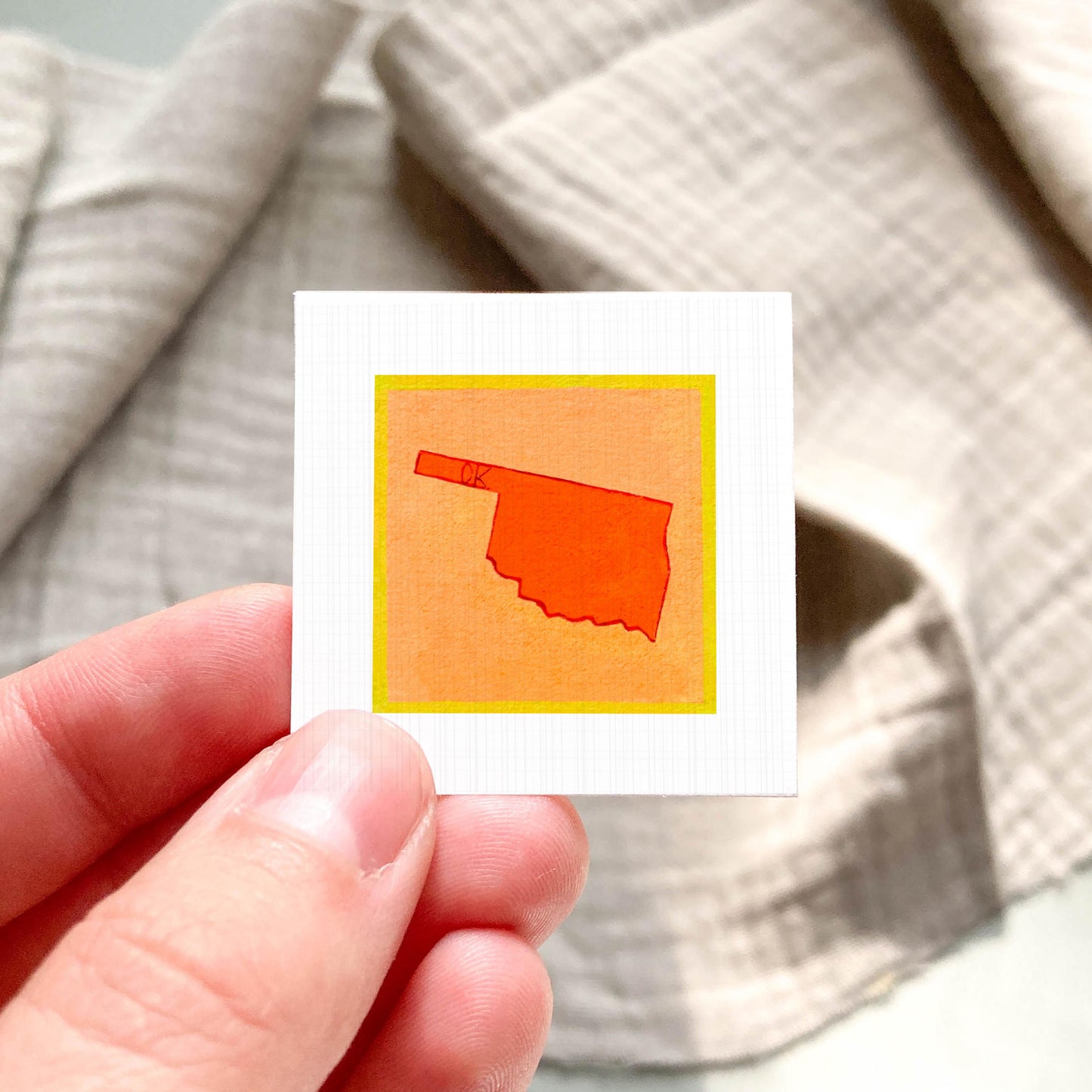 Miniature Oklahoma State Art PRINT - Tiny Gouache 1-Inch Mini Wall Decor