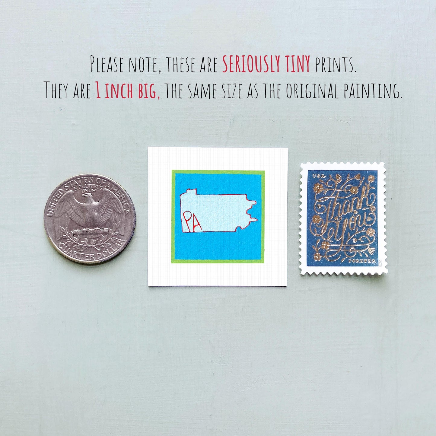 Miniature Pennsylvania State Art PRINT - Tiny Gouache 1-Inch Mini Wall Decor