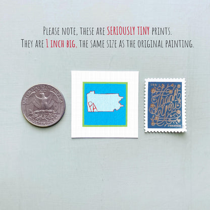 Miniature Pennsylvania State Art PRINT - Tiny Gouache 1-Inch Mini Wall Decor