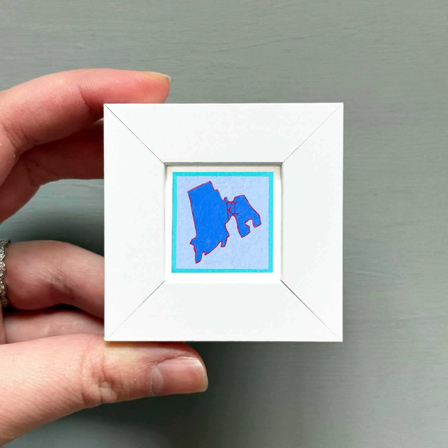Miniature Rhode Island State Art PRINT - Tiny Gouache 1-Inch Mini Wall Decor