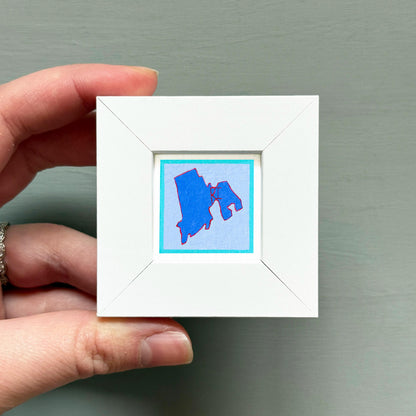 Miniature Rhode Island State Art PRINT - Tiny Gouache 1-Inch Mini Wall Decor