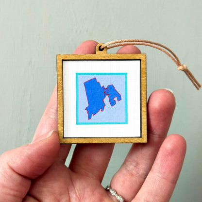 Miniature Rhode Island State Art PRINT - Tiny Gouache 1-Inch Mini Wall Decor