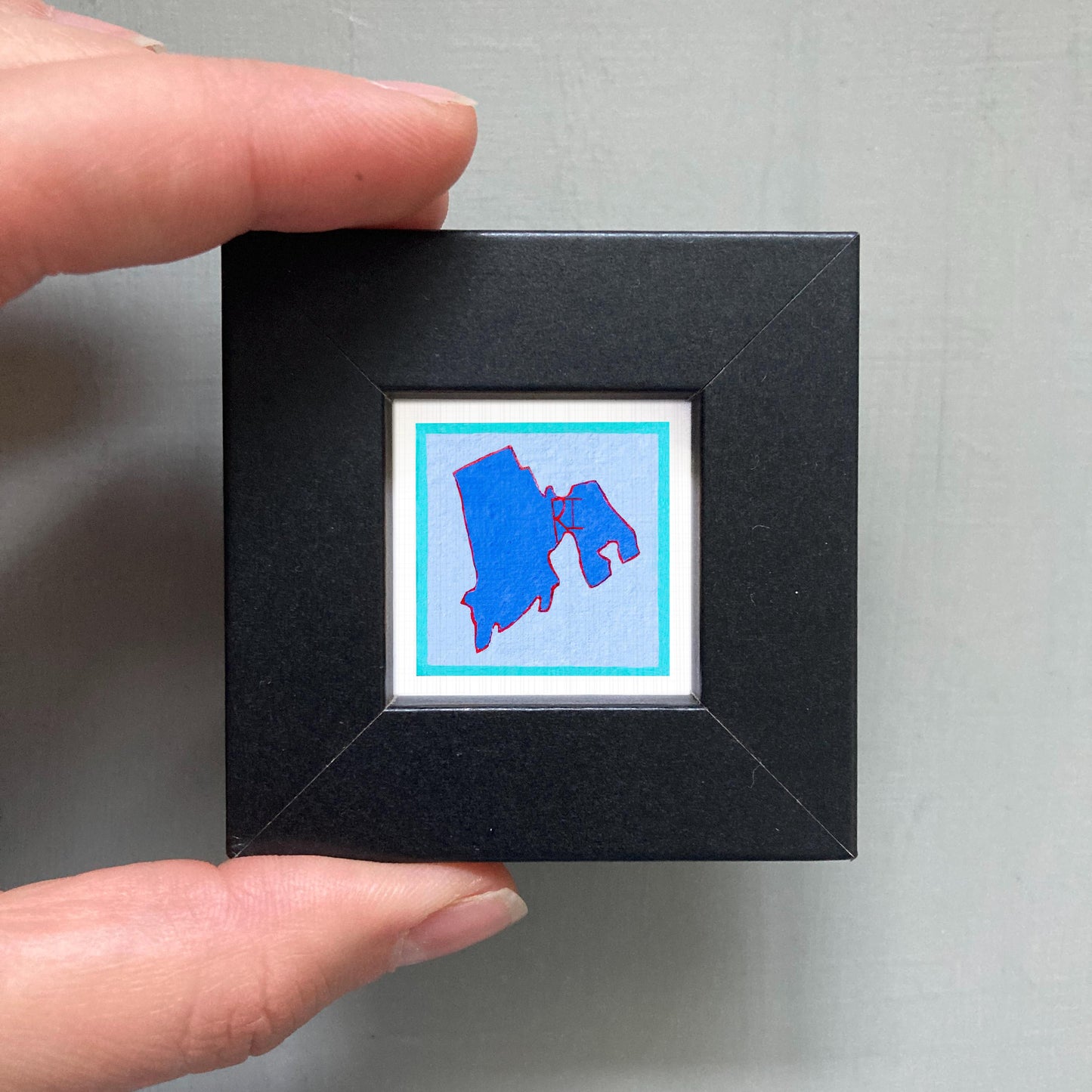 Miniature Rhode Island State Art PRINT - Tiny Gouache 1-Inch Mini Wall Decor