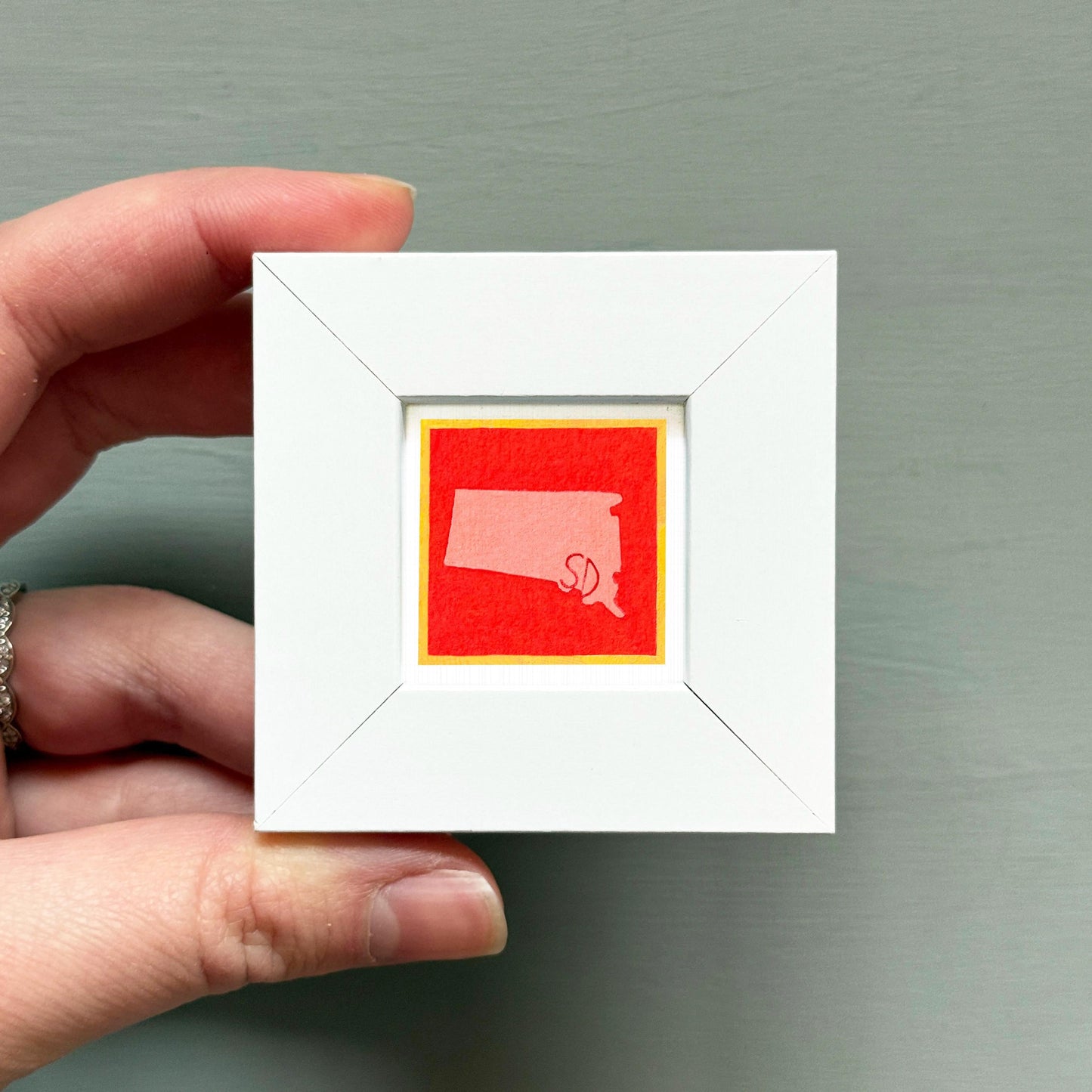 Miniature South Dakota State Art PRINT - Tiny Gouache 1-Inch Mini Wall Decor