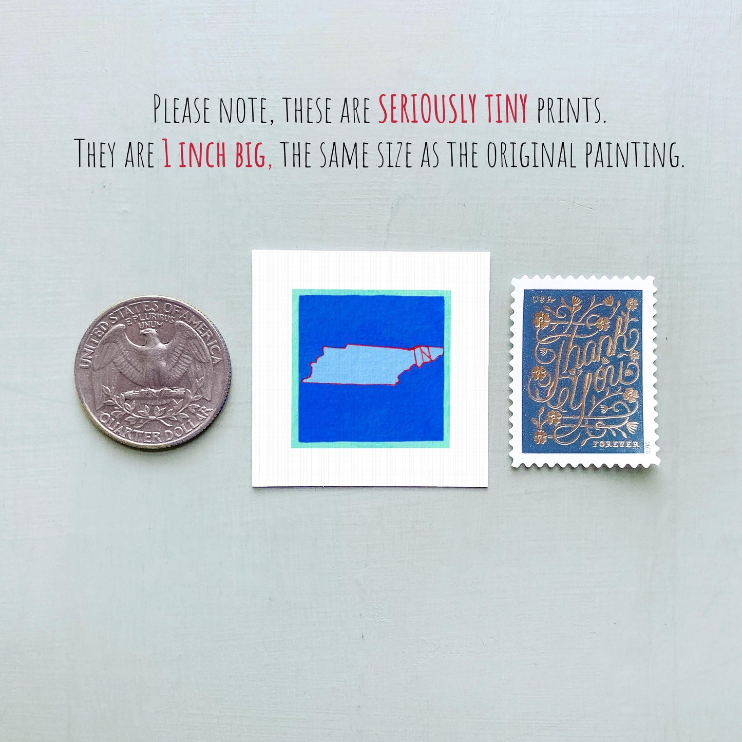 Miniature Tennessee State Art PRINT - Tiny Gouache 1-Inch Mini Wall Decor