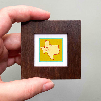 Miniature Texas State Art PRINT - Tiny Gouache 1-Inch Mini Wall Decor