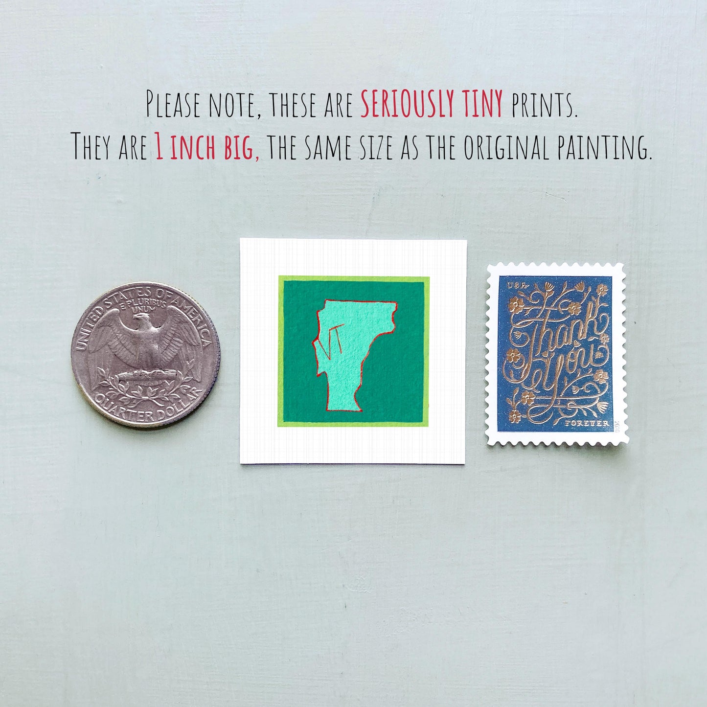 Miniature Vermont State Art PRINT - Tiny Gouache 1-Inch Mini Wall Decor